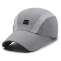 Grey quick-dry baseball cap with laser-cut holes and white mesh panels for breathability - Adjustable / Gray