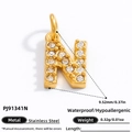 Letter N pendant in 18K gold plated stainless steel with sparkling rhinestones - Letter N
