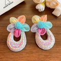 Pendientes de aro con flores tejidas coloridas y pétalos arcoíris con aros de rafia - 6# Pin de Acero Aro de Flores Arcoíris