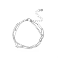 Bracciale argento a doppio strato con catena groumette e graffetta su fondo bianco - Patchwork Catena Cubana e Graffetta Argento
