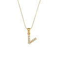 Gold-plated stainless steel snake chain necklace featuring a crystal-set letter L pendant - Letter V
