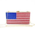 Sparkling crystal rhinestone evening clutch with American flag pattern and gold chain - National Flag