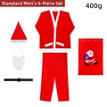 Set costume da Babbo Natale 6 pezzi con maglia, pantaloni, cappello, barba, cintura e borsa - Set Uomo 6 Pezzi Standard (Con Borsa/Tessuto non Tessuto)