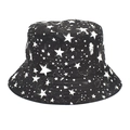 Detail of black bucket hat featuring white star prints and celestial galaxy patterns - M (56-58cm) / Black and White Starry Sky Star Printed Style (2#)