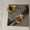 Matte gold geometric triple interlocking ring earrings with a vintage minimalist design - Pearl Gold Triple Interlocking Rings (9#)