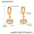 Detail of 18k gold plated stainless steel devil eye earrings with zircon inlays - Evil Eye Clicker Earrings (Q092) / Gold