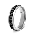 Black rotating chain inlay on silver stainless steel ring for men and women - Size 6 / 6MM Black