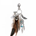 Detailed view of Bohemian dreamcatcher keychain with natural feathers and opal stone charm. - Dreamcatcher Vintage Brown (VK6042003 Brown)