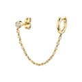 Gold chain double stud earring featuring cz accents and a polished hoop connector - 15(Single)-Gold Integrated Hoop Chain Earring