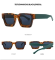 Vista detallada multiángulo de gafas de sol cuadradas de carey con patillas verdes - Marco de Carey Lentes Gris Negro