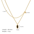 Double-layered French vintage gold necklace with black oval pendant and measurements - Gold