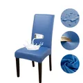 Waterproof royal blue PU leather dining chair cover with scratch-resistant elastic fabric - Blue