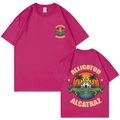 Rose red crewneck t-shirt with American cartoon alligator prints on front and back sides - Rose Red
