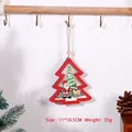 Lighted wooden Christmas tree pendant with Santa and reindeer pattern, 11x10.5cm size - Red Christmas Tree Style