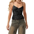 Slim fit black camisole featuring vintage floral sequins and beaded embroidery - S / Black