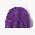 Berretto in maglia a coste viola classico con risvolto per calore e stile invernale - Viola Melange