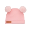 Pink knitted baby winter hat featuring two large faux fur pom-poms and handmade label - Pink (SS142-14)