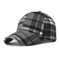 Casquette de baseball épaisse en laine mélangée à carreaux gris et noirs pour adultes - Réglable / Pied-de-poule Noir
