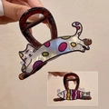 Cartoon puppy hair claw clip in pearlescent white with colorful spots for women - Cat + Coffee Clip