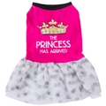 Pink dog dress with white star tutu skirt and The Princess Has Arrived crown print - XS / Rose Red Crown