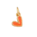Handcrafted heart pendant in golden brass with vibrant orange enamel and beaded edges - Orange Beaded Heart-L282992