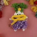 Handmade crochet monster key pouch with purple plush body and yellow sausage lips - Purple Wool Style