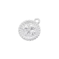 Macro shot of silver round clover pendant with embossed pattern and twisted rope edge - VD1534 Platinum (Four Leaf Clover)