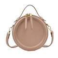 Retro minimalistische runde Umhängetasche in Beige mit Handgriff und goldenem Zipper - Khaki