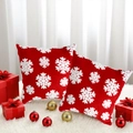 Set of red plush Christmas pillowcases with white snowflake patterns on a white rug - 18x18 Inch / Red Small Snowflake