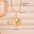 Gold plated stainless steel snake chain necklace with heart sun pendant and 40+5cm length - Sun 2664 (Flame Heart)