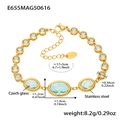 18k gold plated stainless steel bracelet with light blue oval Czech glass stones - Gold Blue Glass (E655)