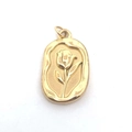 18K gold plated stainless steel oval pendant with delicate engraved rose flower charm - Rose Tag