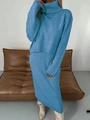 Ensemble bleu deux pièces avec pull à col roulé et jupe fourreau en maille assortie - S / Haut Et Bas / Bleu sarcelle