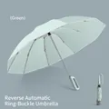 Ombrello inverso automatico verde menta con impugnatura ad anello e struttura pieghevole - 23 pollici / 106 cm di diametro / Verde Fragranza Fredda