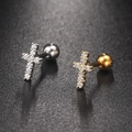 Boucles d'oreilles cartilage croix en zircon doré et argenté avec fermoir à vis à bille - Croix évidée(S-CC003-13) / Or Blanc