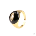 Golden open ring with black enamel oval top and marquise cut zircon center stone - Black Enamel-Clear Marquise Zirconia