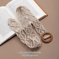 Detail of bohemian cotton woven belt with wooden buckle on vintage book background - Beige Cotton Rope Solid Wood Round Buckle (X492-5)