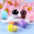 Mini pearl milk tea cup keychains in seven vibrant colors with cute animal lids - Mixed Colors