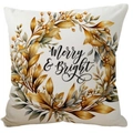 Christmas throw pillow cover with wreath design and Merry & Bright text on beige linen - 45x45cm Single-sided Linen No Insert / Beige-Merry & Bright