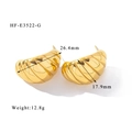 Dettaglio orecchini a croissant dorati con misure: altezza 26,4 mm e larghezza 17,9 mm - Stile Croissant a Filetto Grosso (HF-E3522-G) / Oro