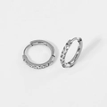 Silver stainless steel hoop earrings with half-circle cubic zirconia pavé inlay - 2.0*10mm Steel (Pair)