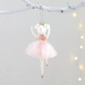 Topolina ballerina di Natale con gonna in tulle rosa e corona dorata su ramo bianco - Stile A Mani alzate