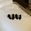 Elegant black velvet bow earrings with gold-tone accents and sparkling zircon crystal - 7# Silver Pin - Black Bow (Chanel Style)