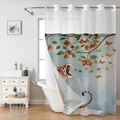 Macro detail of waterproof shower curtain with printed tiger, pears, and metal grommets - 181x188cm Single Shower Curtain / SYL-3 Artistic Tiger