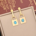 Golden padlock earrings set with turquoise stones and vintage geometric pendant design - 4# Earrings