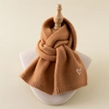 Knitted camel scarf for children featuring a cross design and white heart embroidery detail - Scarf / Yellow