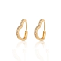 Elegant gold heart hoop earrings with sparkling cubic zirconia pavé on white background - Medium (19mm) / Gold