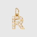 Golden letter R pendant with sparkling zircons and a small loop for DIY jewelry - Letter R(ZP39269) / Gold