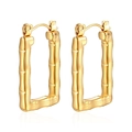 Retro 18K gold plated rectangular bamboo texture hoop earrings in stainless steel - Bamboo Rectangle Gold (MS-254)