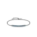 Pulsera de plata de ley S925 con baño negro y adornos de turquesa incrustados - Estilo Barra de Turquesa Curvada (RHB1964)